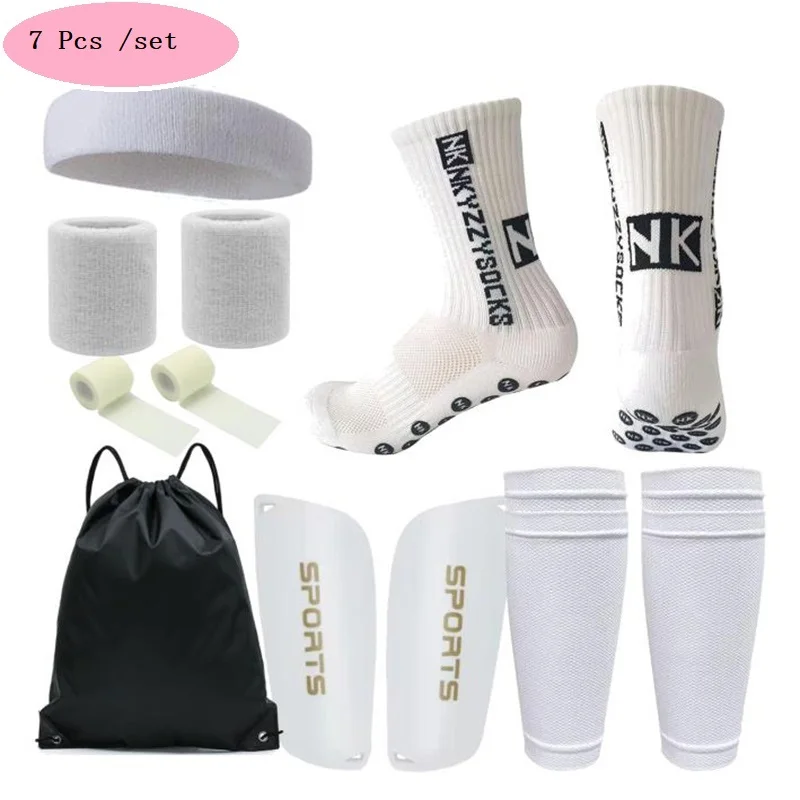 1/2/3/7Pcs Set Football Bag Soccer Socks Grip Men Sport Socks Soccer Leg Cover Shin Pads Soccer Training Shank Board Bandag