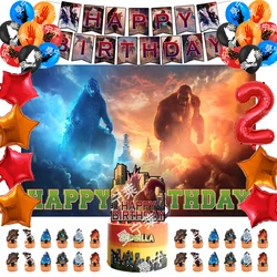 Godzillas VS KingKongs Birthday Baby Shower Gender Reveal Party Decorations Anime Monster Figures Balloon Backdrop Flag Pulling