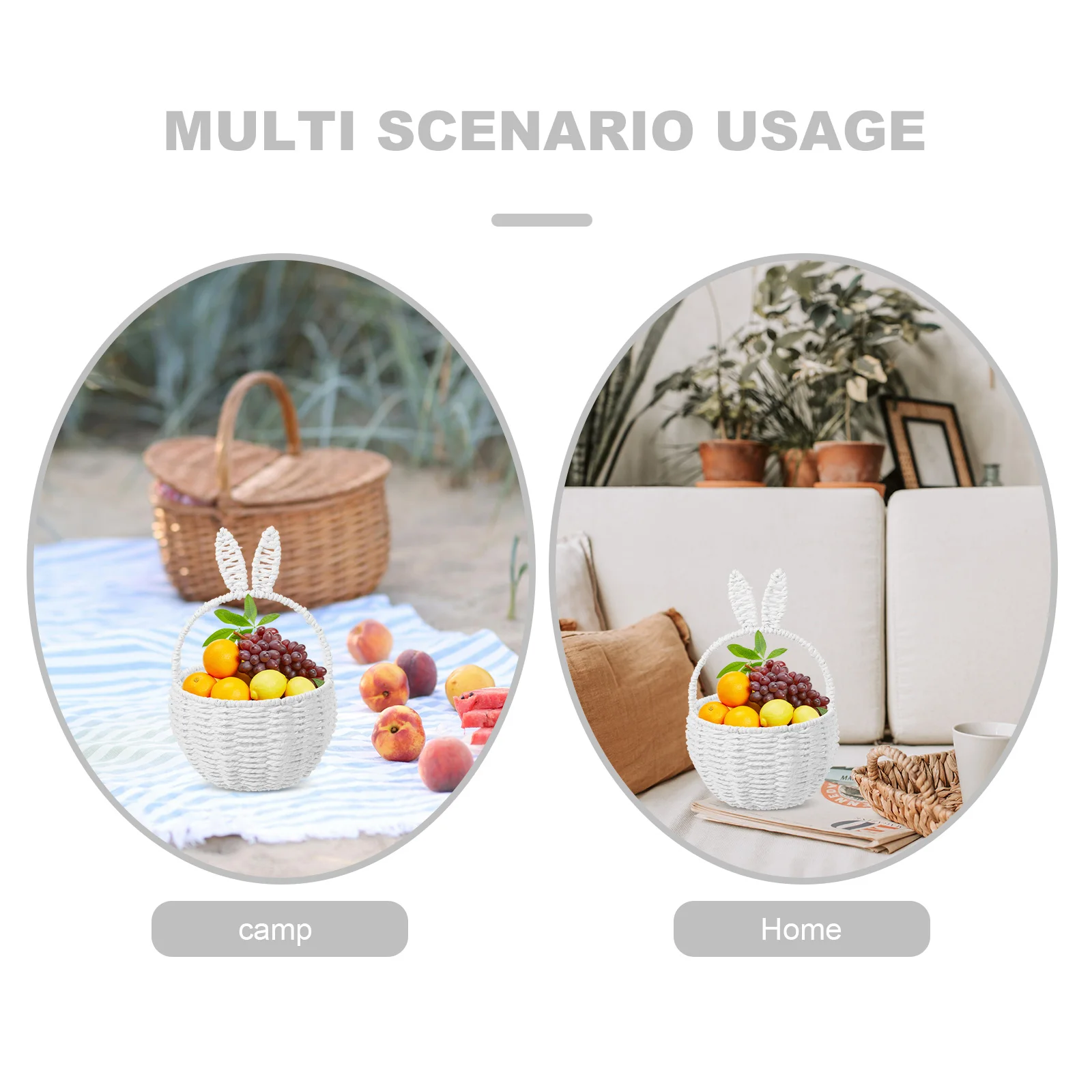 

Woven Basket Rabbit Ears Flower Decorative Egg Collecting Storage Fruits White Gathering