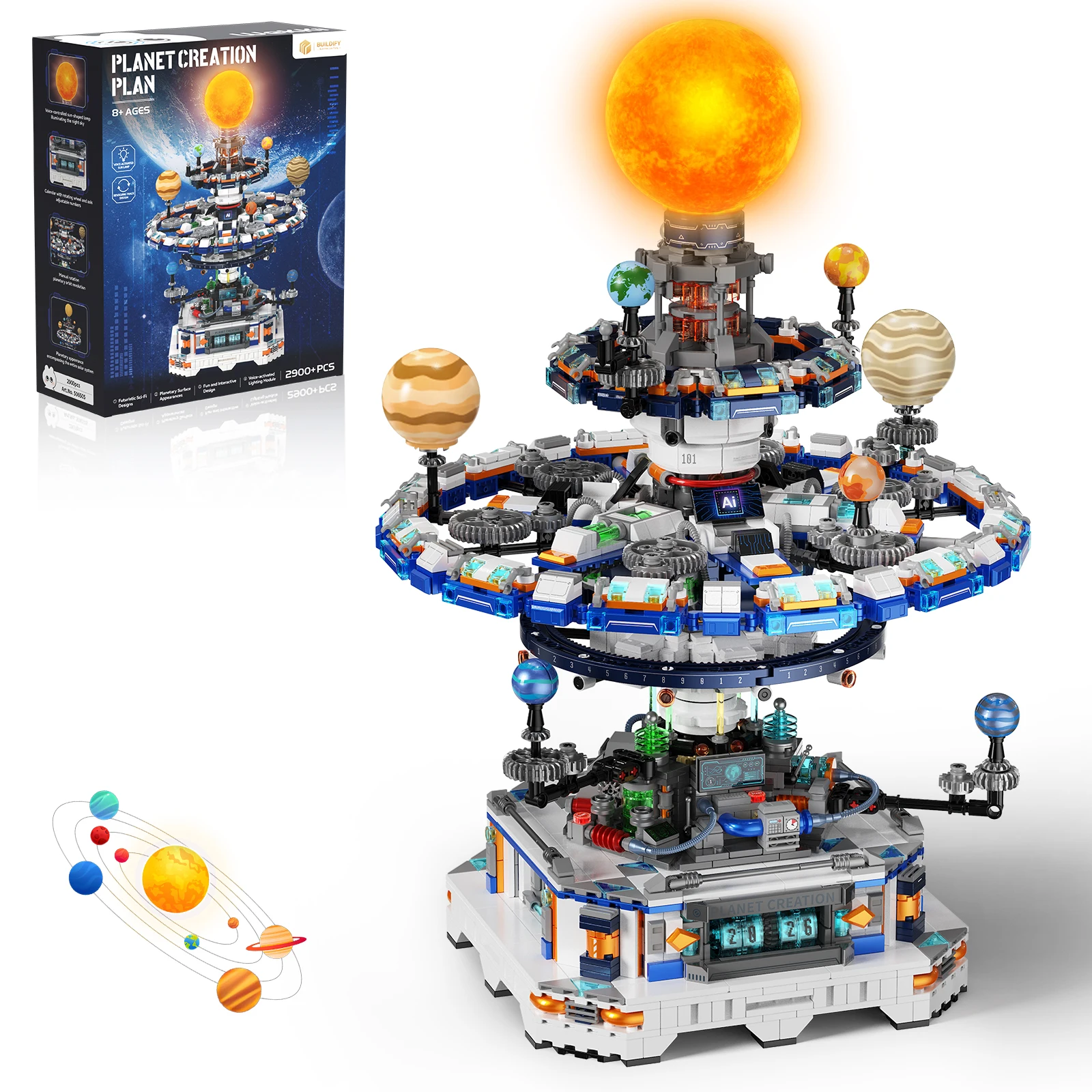 Set de Construcción del Sistema Solar Planet Creation Plan con Sol Iluminado y Órbitas Giratorias - Juguete Educativo STEM para Adolescentes y Adultos