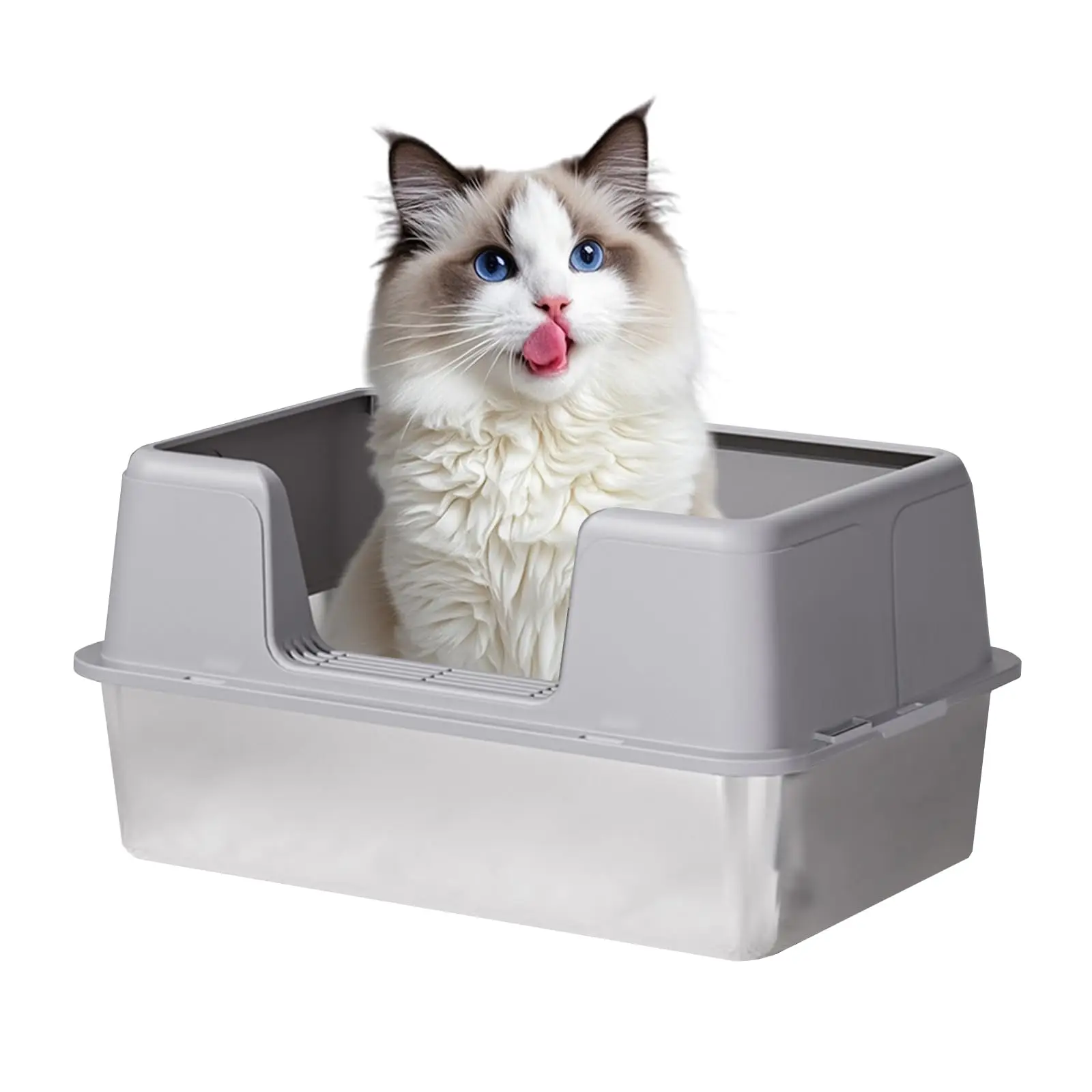 Lettiera per gatti in acciaio inossidabile di dimensioni extra large, 60x40x36,5 cm, con lati alti da 20 cm, vasca in metallo a prova di schizzi, resistente agli odori e ai graffi, con base