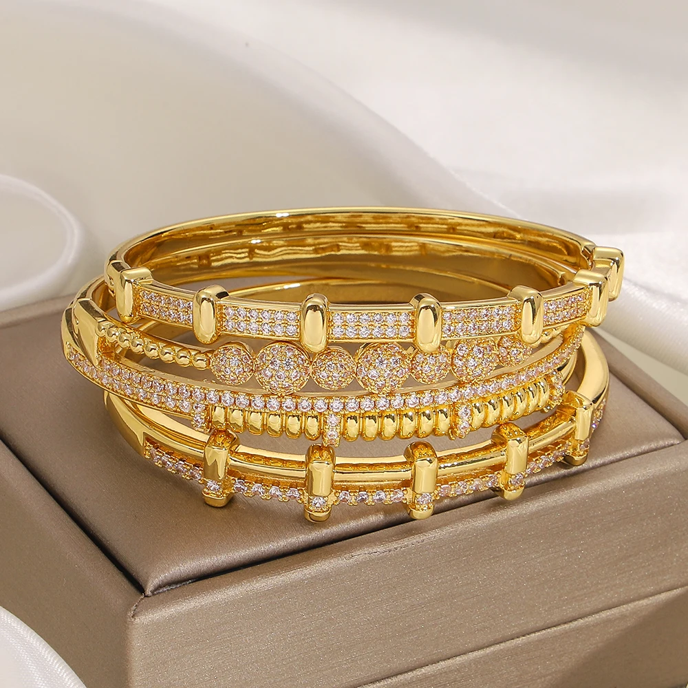 Greatera Light Luxus-Stil, mit kubischem Zirkon gefülltes Manschettenarmband, einfacher Ring, Cluster-Webmuster, mechanischer ineinandergreifender Armreif