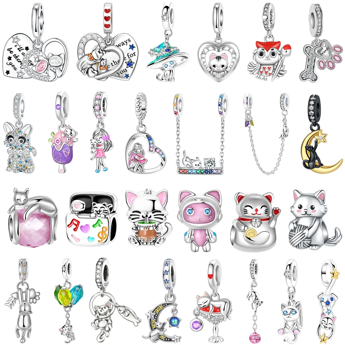 

Original 925 Sterling Silver Cute Charming Cat Earrings Bead Necklace Suitable for DIY Bracelets Necklace Gifts Jewelry Gifts