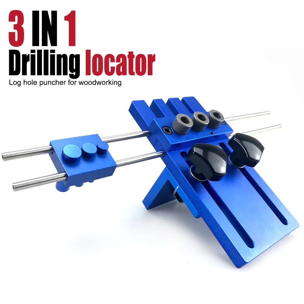 3-In-1 Hole Puncher Plank Embedment Positioner Log Dowel Hole Puncher Furniture Woodworking Hole Puncher