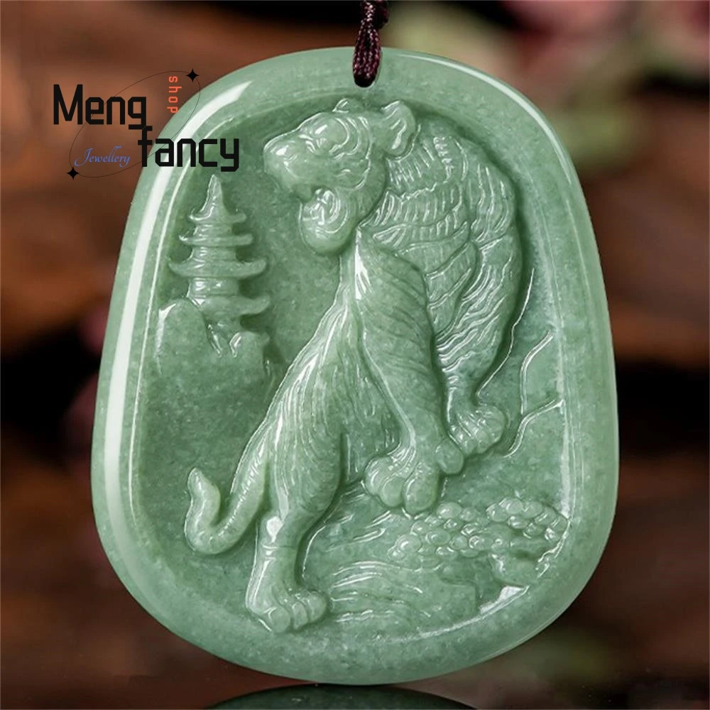 

Genuine Natural A-grade Jadeite Zodiac Tiger Pendant National Style Mascots Exquisite Fashion Jewelry Best Selling Holiday Gifts