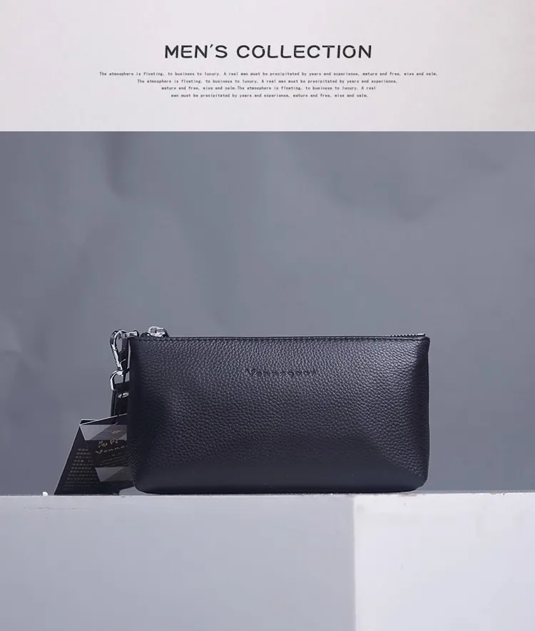 

Men's Genuine Leather Soft Handbag, Retro Cowhide Long Wallet, Casual Phone Bag, Minimalist Clutch Ba