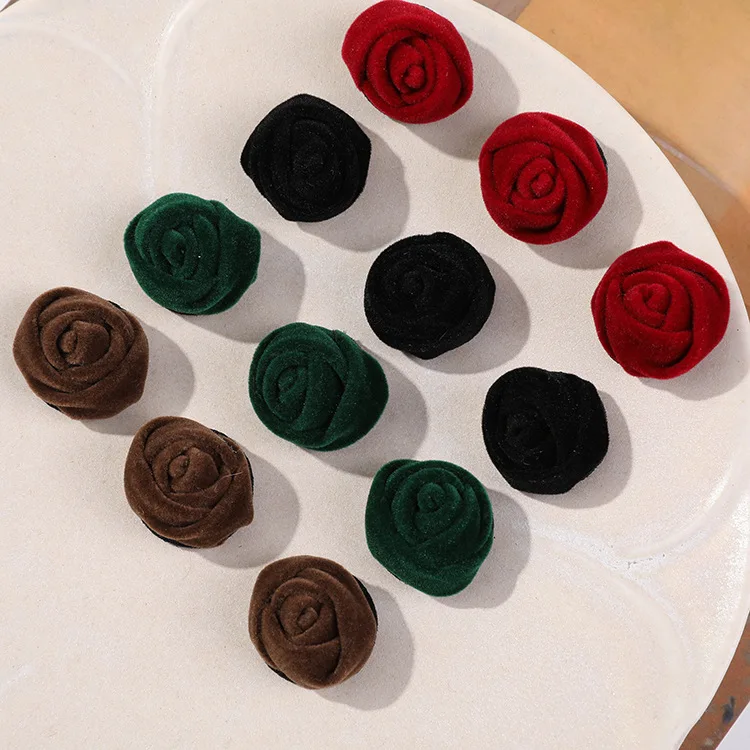 2pcs Autumn and winter new retro flocking velvet rose bud diy handmade Joker hair accessories wholesale earrings materials