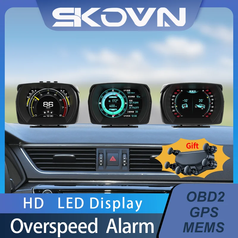 

Newest Car HUD On-board Computer Three IN One Gauge Head Up Display OBD2 GPS Speedometer Intelligent Inclinometer Alarm System