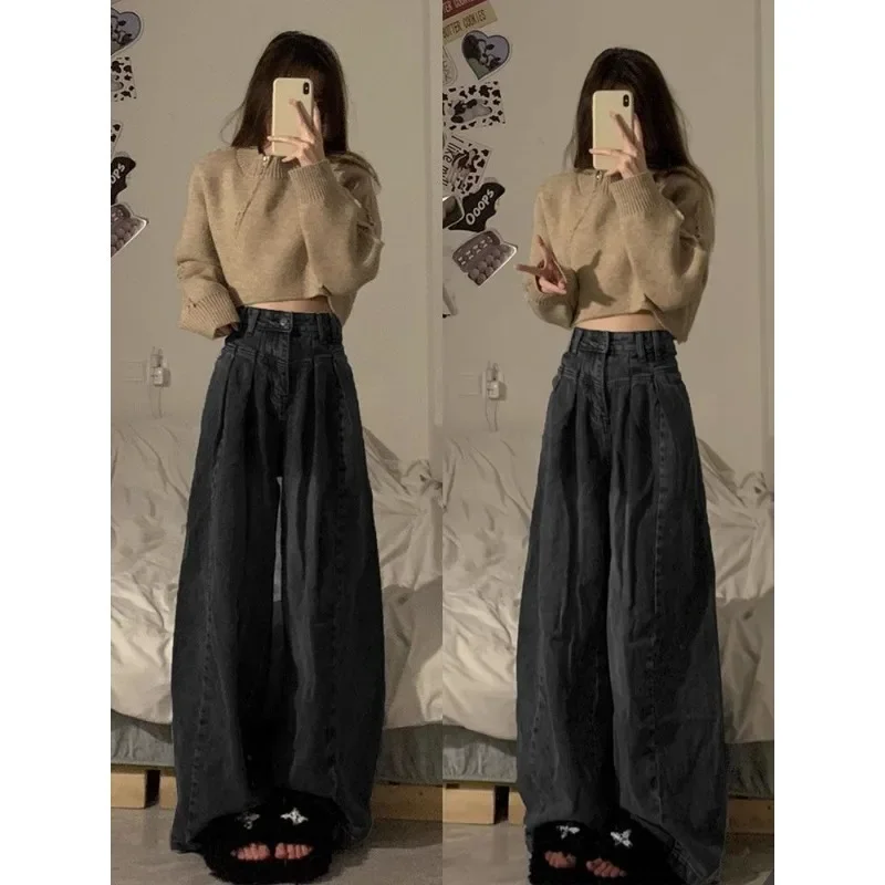 QWEEK Y2k Wide Jeans Woman Baggy Vintage Korean Fashion Pants Harajuku Oversized Causal Denim Pants Streetwear Spring Aesthetic