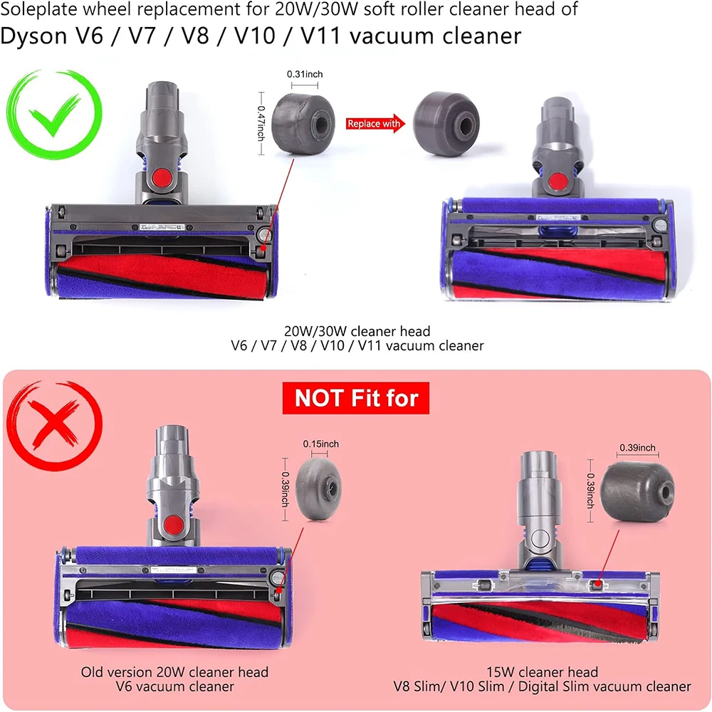 Soleplate Wheel For Dyson V6 V7 V8 V10 V11 20W and 30W Soft Roller Cleaner Head Vacuum Cleaner Part