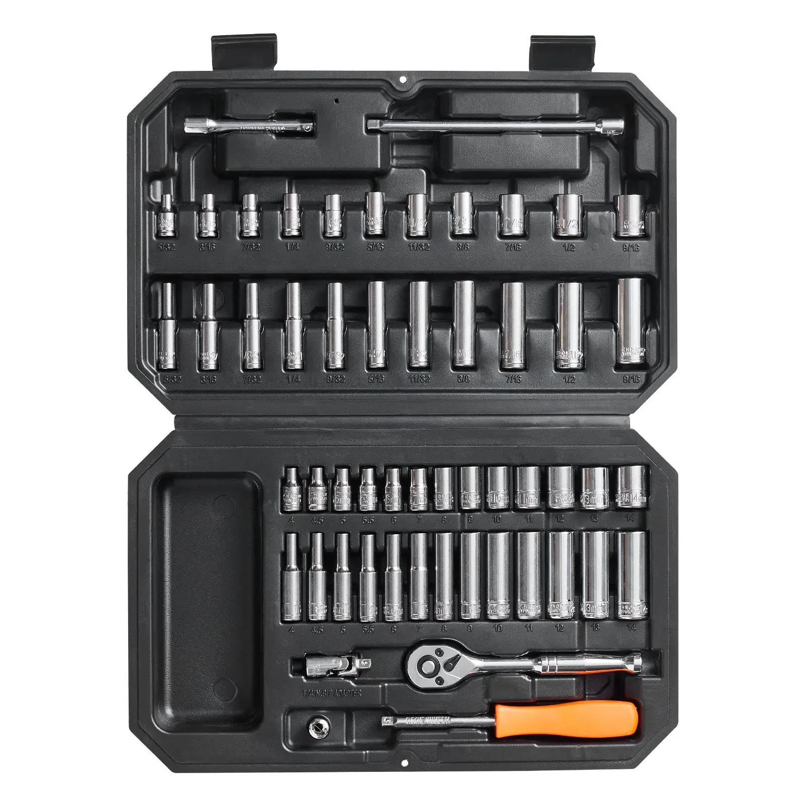 VEVOR Socket Set 6-Point Socket Opening 54 Pieces Tool Set SAE and Metric Deep Standard Sockets with Accessories Storage Case