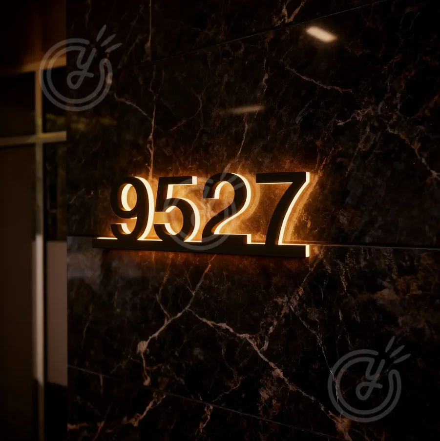 House Number Sign Logo Outdoor LED Light Panel Backlit House Decoration Custom Address Number Letters Metal Illuminated Logo