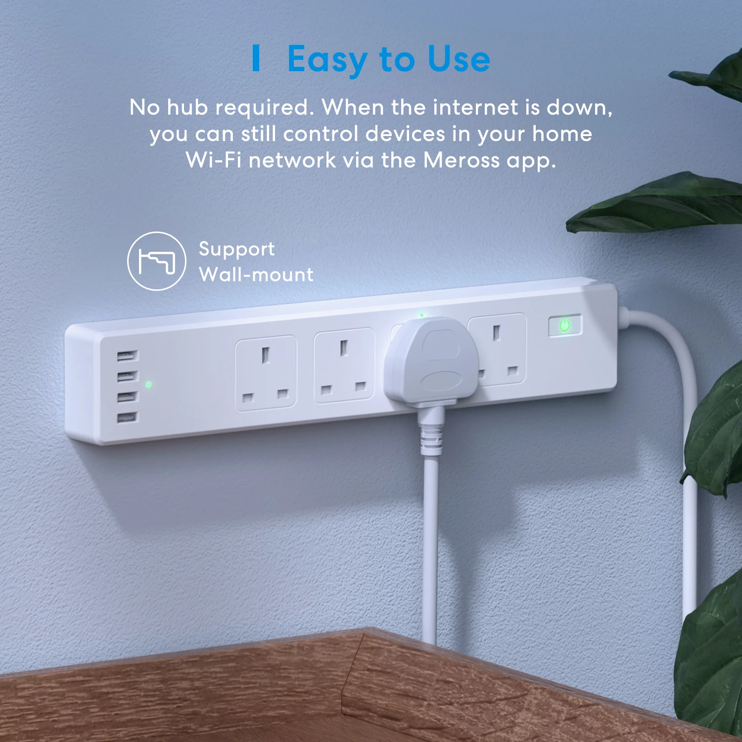 Meross HomeKit Smart Power Strip WiFi Socket Extension UK Outlet with 4 Sockets 4 USB Ports Work with Alexa Google SmartThings