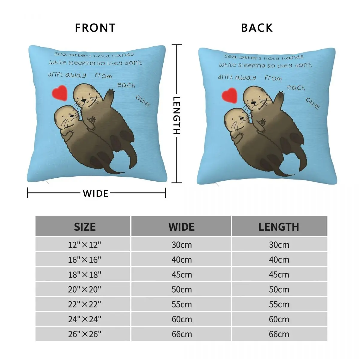 Sea Otters Hold Hands Love Pillowcase Polyester Linen Velvet Printed Zip Decor Throw Pillow Case Bed Cushion Cover
