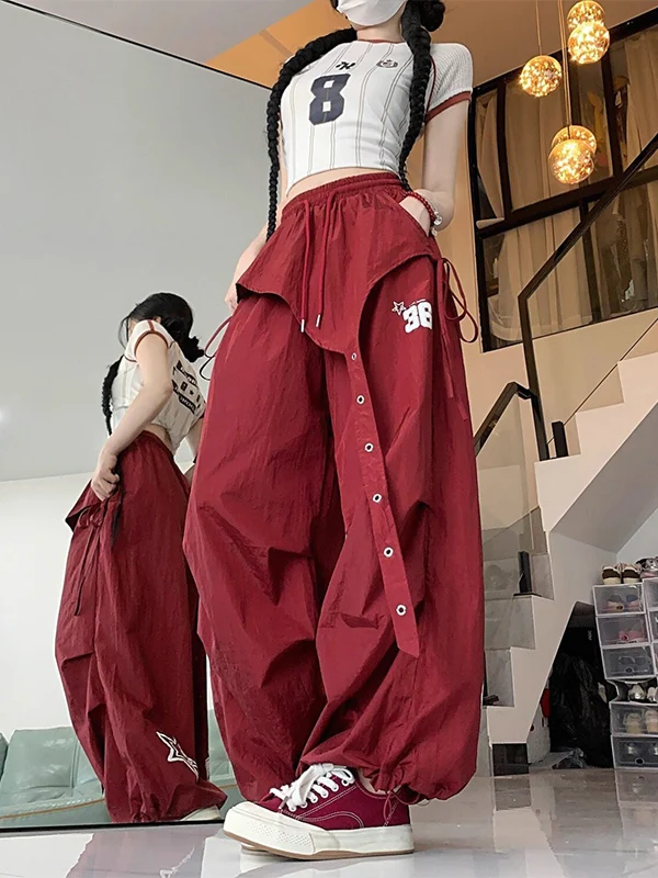 الأمريكية الرجعية الأحمر العمل السراويل الرجال الشارع الرقص الجاز الهيب هوب تصميم كوي الجافة مطوي عادية مستقيم الساق السراويل العصرية #3
