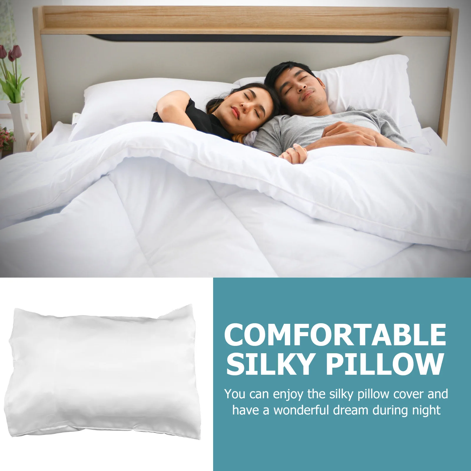 

2Pcs Pillowcase Simulated Silk Polyester Smooth Envelope Closure Pillow Cover for Bed Bedroom Home Decor Pillow Protector