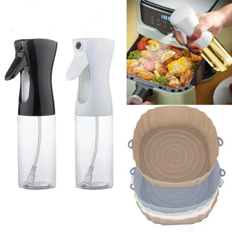 

200/300 Kitchen Spray Oil Sprayer Air Fryer Silicone Basket Fuel Spray Bottle Baking Air Fryer Reusable Pot Liner Accessories