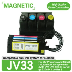 NEW For UV Printer roland Mimaki Mutoh bulk ink system for JV33 JV5 JV3 TS3 (4 cartridge 220ml+ 4 bottles )