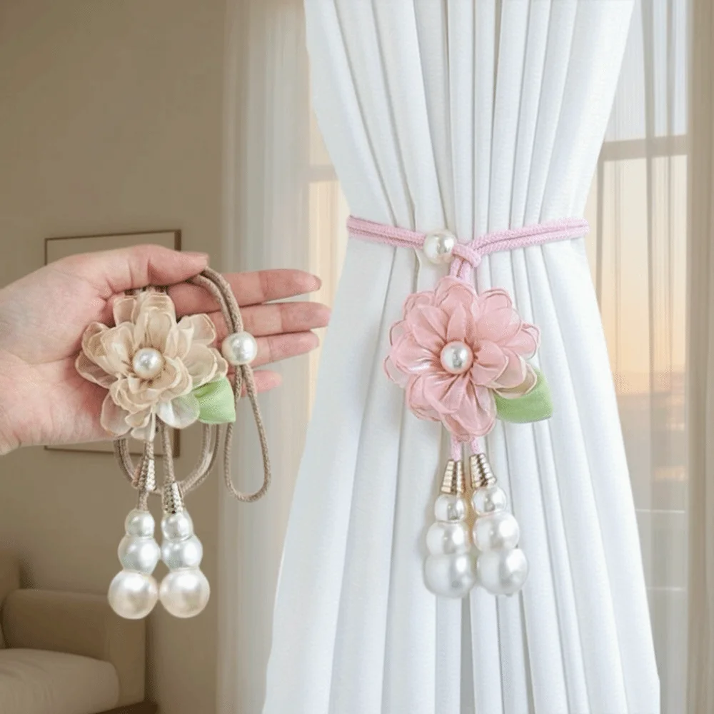 Cute Adjustable Flower Shape Curtain Tieback Elastic Band Cartoon Curtain Rope Curtain Tying Tool Room Home Decor