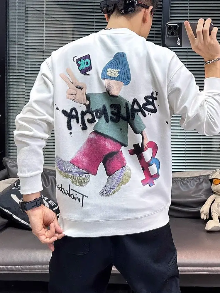

Spring Autumn Leisure Round Neck Printing Plus Size Men's Pullover Cotton Y2k Vintage No Brand Overfit Simple Male Sweatshirt