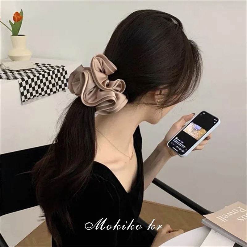 Fashion Design satynowe jelito kucyk opaska do włosów dla kobiet jednokolorowe Scrunchie elastyczne gumowe opaski do włosów nakrycia głowy — zdjęcie 5