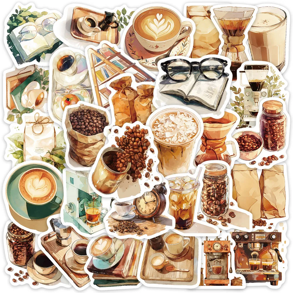 

10/30PCS Retro Coffee Series Sticker Pack Exquisite Hand Account Material Phone Case Laptop Luggage Bottle Waterproof Stickers