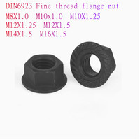 2pcs-5pcs M8x1.0 M10X1.0 M10x1.25 M12x1.25  M12X1.5  M14x1.5 Black Carbon Steel Fine thread Hex Hexagonal Flange Nut