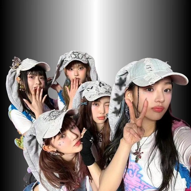 NewJeans MinJi Haerin OMG Stage Long Rabbit Ear Hat Y2K Style 