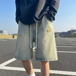 Men Basic Loose Outdoor Sports Casual Shorts Male Daily Knee Lenght Denim Short Pants Straight Wide Leg Wash Summer Short Jeans