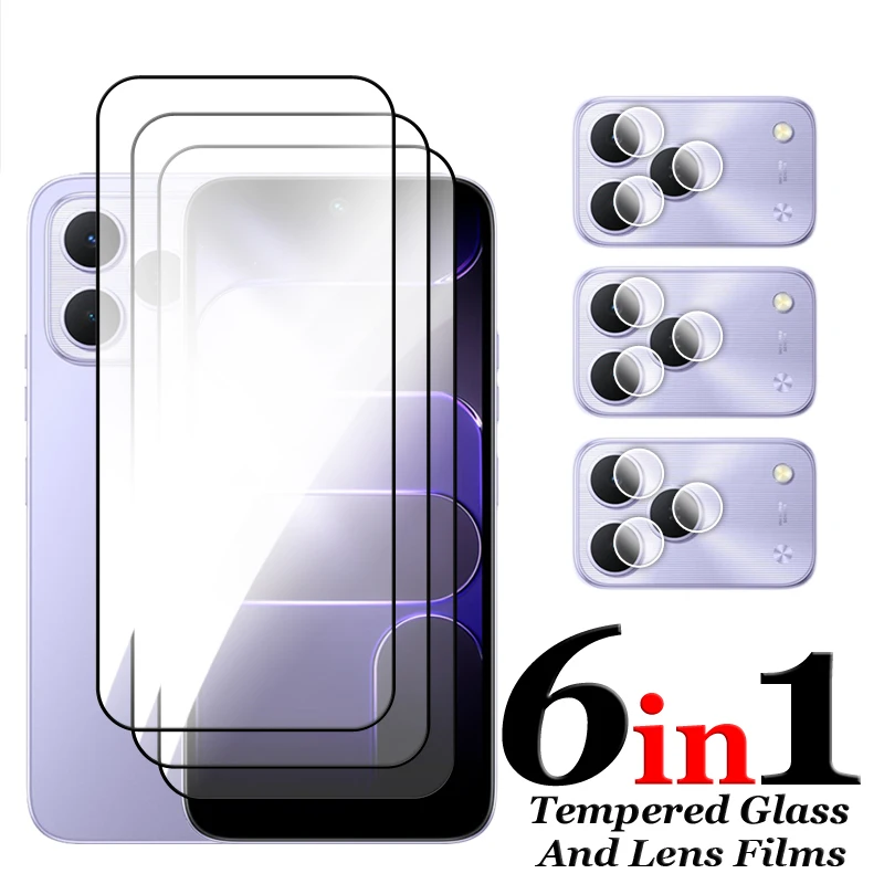 

6in1 For Tecno Spark 50 4G Glass For Tecno Spark 50 Tempered Glass 2.5D Full Cover Screen Protector For Tecno Spark 50 Lens Film