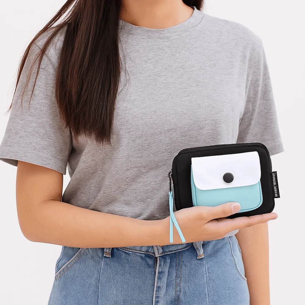 Simple Contrast Color Canvas Coin Purse Square Zipper Earphone Bag Korean Style Lightweight Mini Storage Bag Outdoor