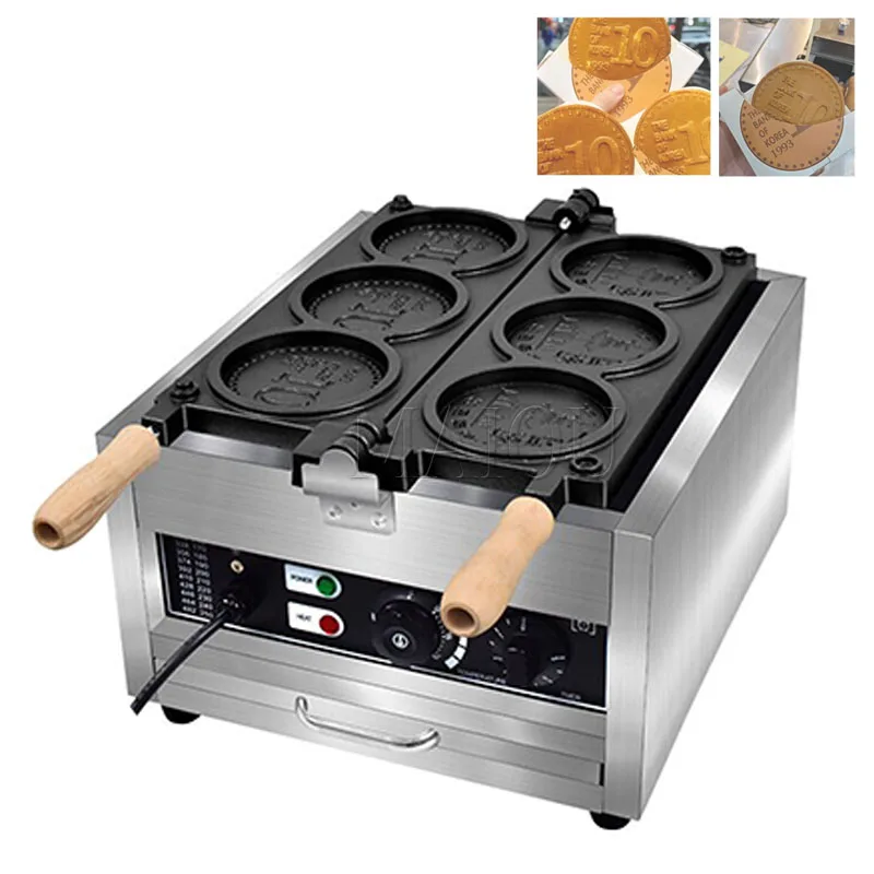 3/4 Grid Gold Coin Waffle Machine Cheese Cartoon Coin Scones Waffle Maker For Commercial Baked Snacks