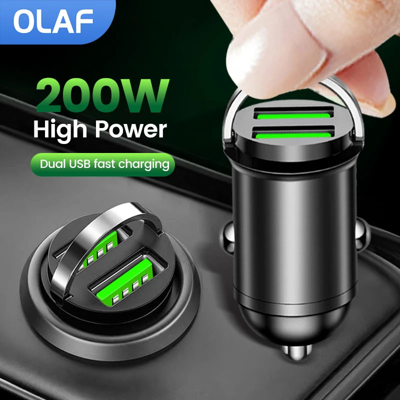 200W Mini USB Car Charger Fast Charging Dual Ports Phone Charger Pull Ring Car Chargers For IPhone Xiaomi Huawei Samsung QC3.0