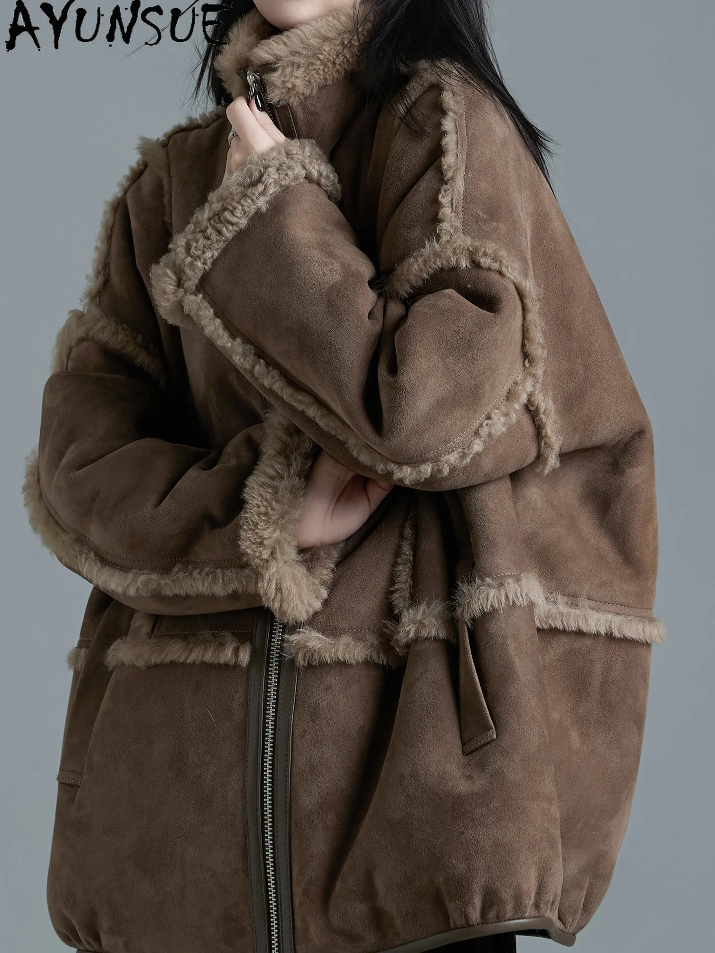 

AYUNSUE Natural Sheep Fur Coat Women Clothing Fashion Real Leather Jackets for Woman warm Winter Jacket Mid-length Шуба Женская