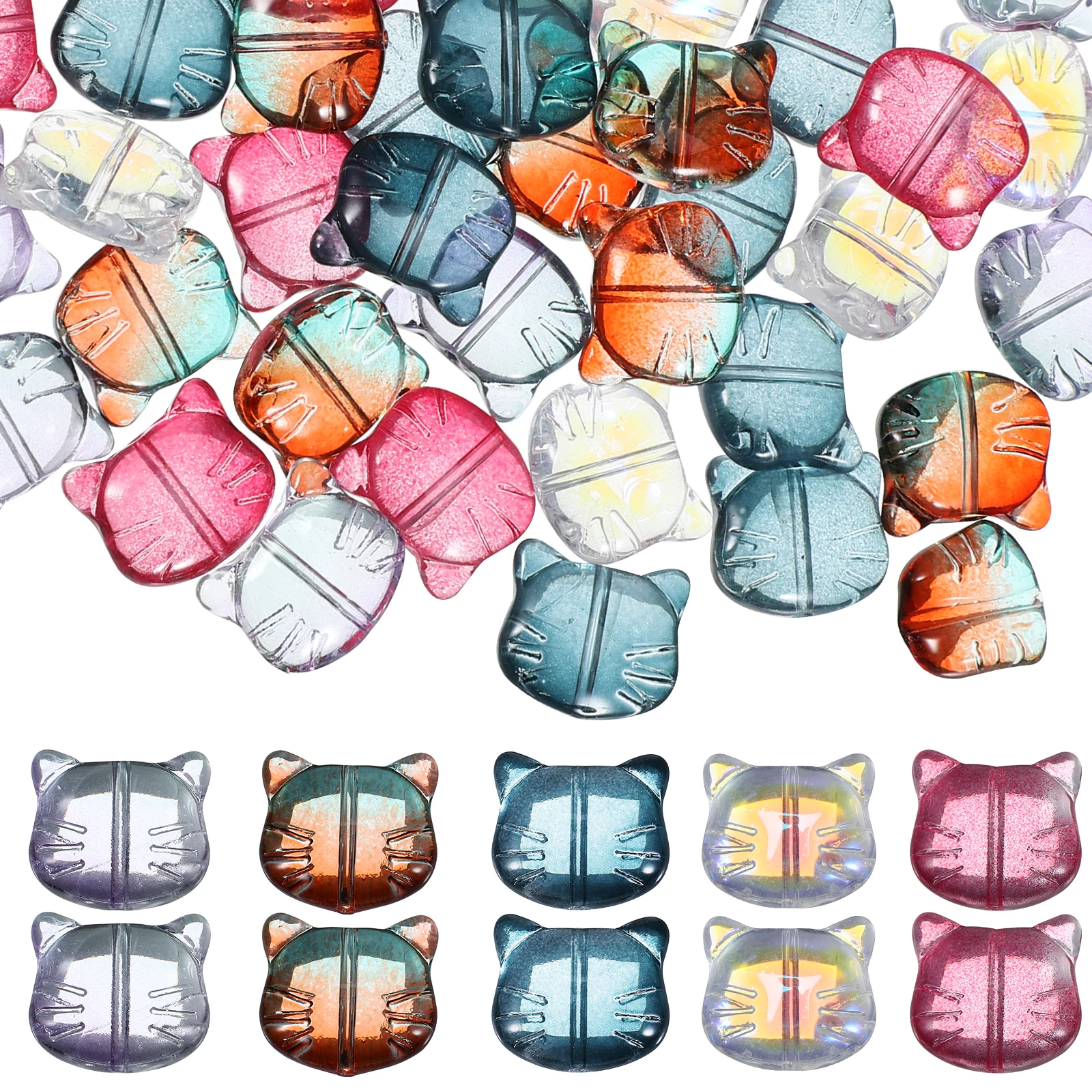 50 Pcs Beads for Bracelets Glass Cat Animal Paw Print Handmade s Charms Craft DIY Projects Jewelry Making Supplies Colorful