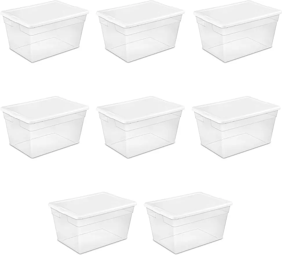 Sterilite 56 Qt Storage Box, Stackable Bin with Lid, Plastic Container to Organize Clothes, Blankets, Towels in Closet, Clear wi