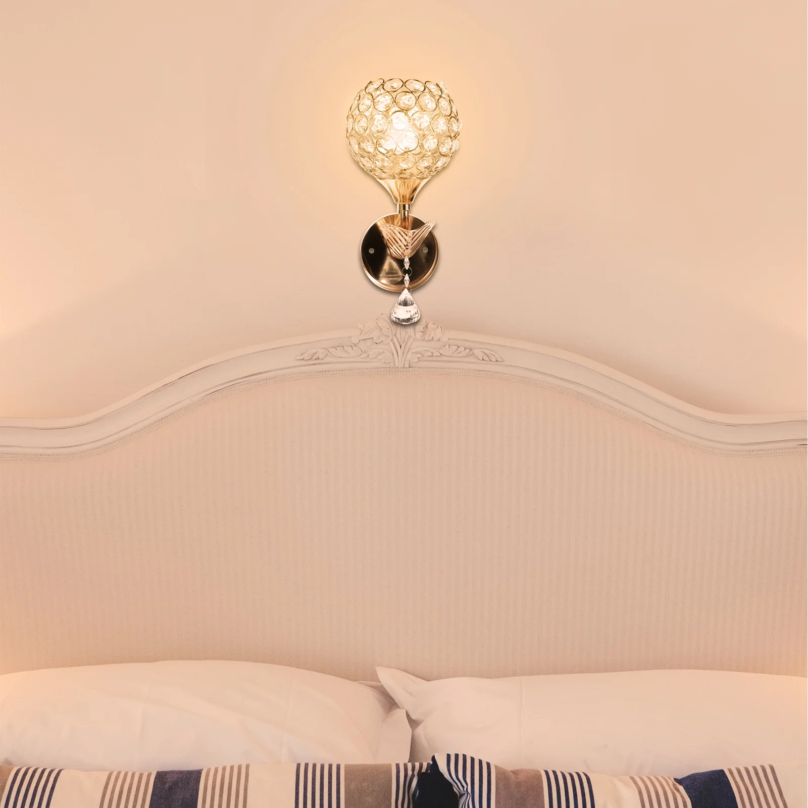 

1Set Crystal Wall Lamp Golden Bedside Lamp for Bedroom Living Room Decorative Indoor Glass Lighting Fixture