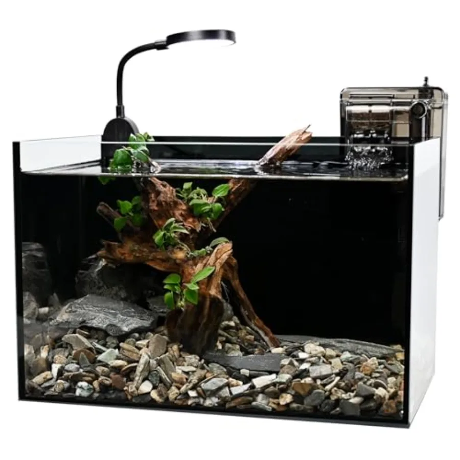 

Nano Nature Aquarium Kit2.8 Gallon Small Aquarium Set Glass Fish Tank with Waterfall Filter and Light for Beginners and to Keep
