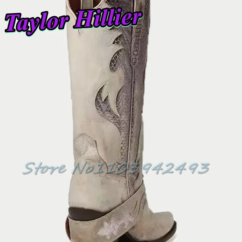 بيثون نمط الأحذية أشار تو بوتاس الصيف الخريف أحذية كاوبوي الانزلاق على Zapatos دي موهير قصيرة الرجعية حزام مشبك عالية الكعب #3