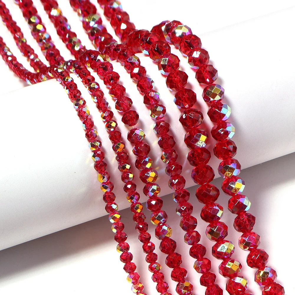 1 Strang AB facettierte Kristallperlen, rote flache Abacus-Perlen, lose Spacer-Glasperlen für Armbänder, Ohrringe, Schmuckherstellung, DIY, Großhandel