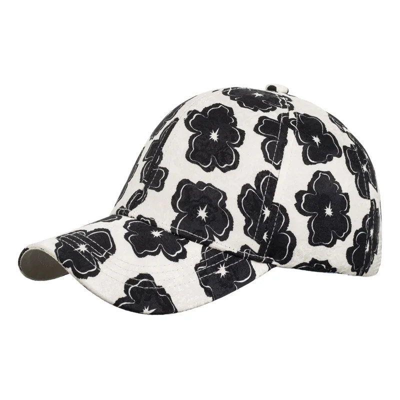 Ethnic-style floral print hard-top baseball cap for women, outdoor sun protection hat, casual versatile personalized duckbill