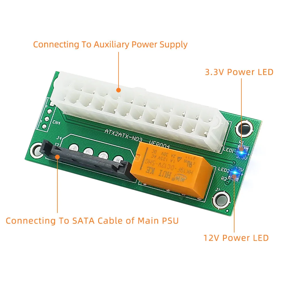 Adapter Dual PSU Power Supply Board Extender Cable Card with LED ATX 24Pin to SATA Sync Starter Add2psu for Graphics Card Mining