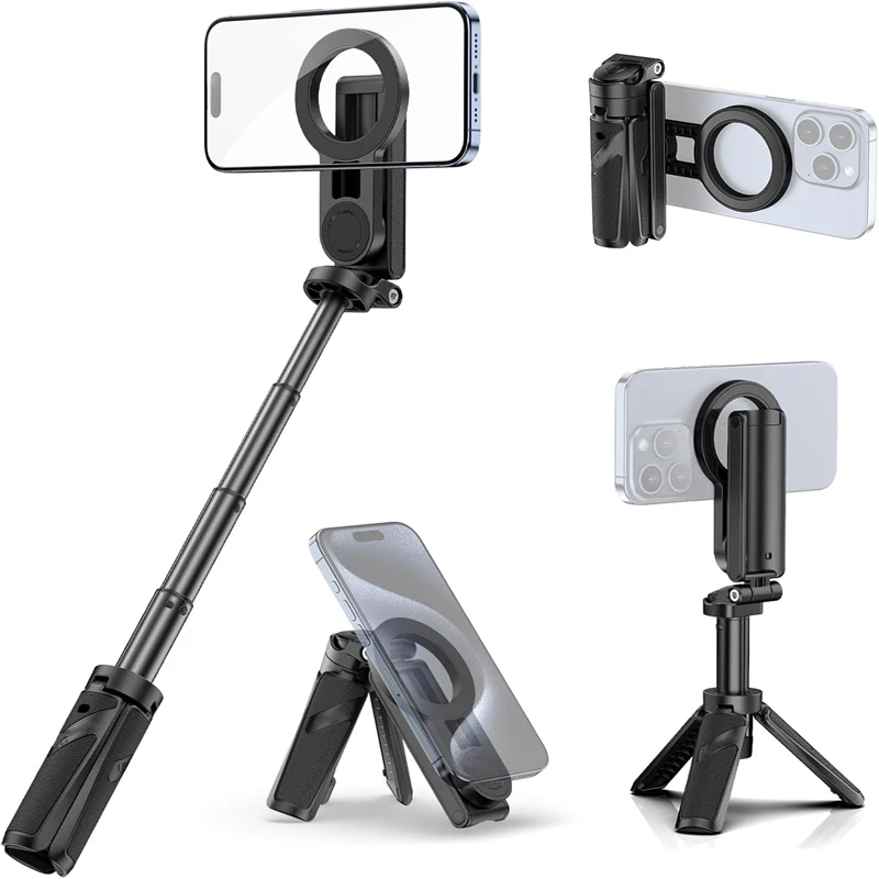 

Magnetic Tripod for Phone with Remote Control,3-in-1 Selfie Stick Handle Grip 360° Rotation Extendable Stand for iPhone Android