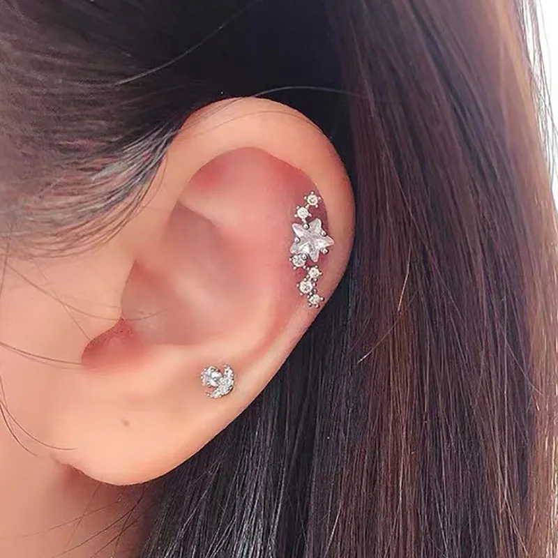 Helix Piercing Earrings For Women Cartilage Stud Earring Targus Helix Lobe Flat Ear Piercing Zircon Stainless Steel  Jewelry 1PC