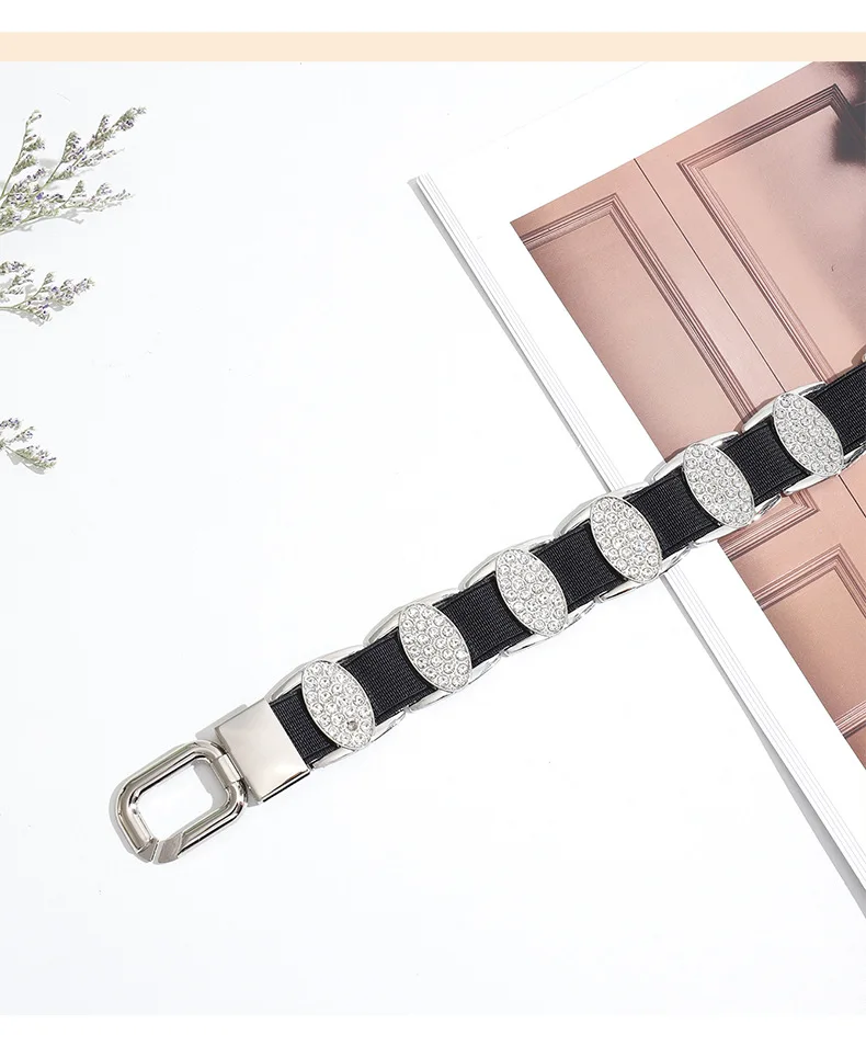 Luxuriöser Strass-Metallgürtel für Damen, modisch, elastischer Bund, Kleid, Anzug, Zubehör, hochwertige Designer-Gürtel – Detail 4