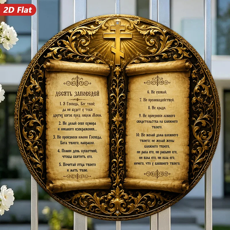 CIFBUY Retro Ten Commandments Gold Cross Metal Wall Art Waterproof Wearproof 2D Flat Sign Home Living Room Study Decor