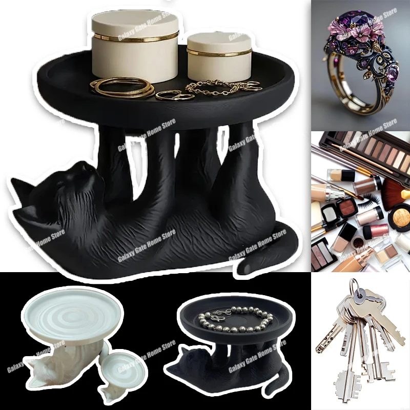 حار أسود أبيض القط صينية مزخرفة زخرفة المنزل غرفة نوم سطح المكتب مجوهرات مستحضرات التجميل مفتاح صندوق تخزين الديكور مهرجان الهدايا