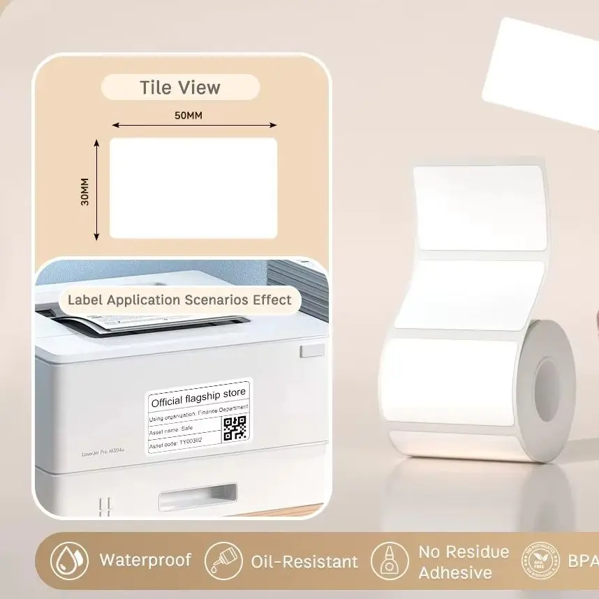 

50MM White Thermal Label Paper Commodity Price Food Clothing Tag Printing Paper Roll for Laser/Thermal Printer