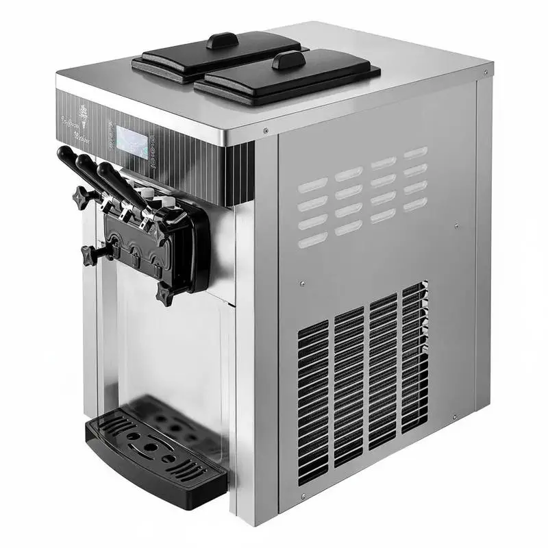 Machine à glace commerciale, capacité 20-28 L/h, machine à glace molle, 2200 W, avec 2 x 6 L de conteneurs, pré-refroidissement, auto-nettoyante et écran LED, modèle de comptoir pour snack-bars, confiseries et cafés, couleur argent