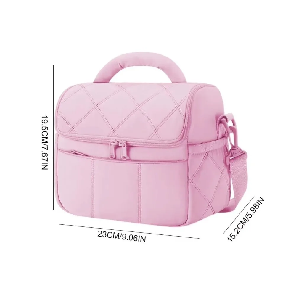 Quilted Puffer Insulated Lunch Bag Detachable Strap Soft Cooler Lunch Storage Waterproof Leakproof Lunch Tote Beach